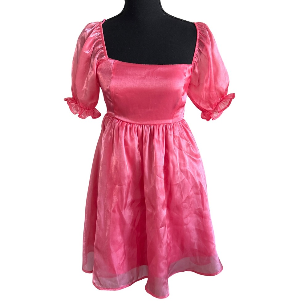 TJ Maxx Womens Pink Shimmer Smocked Mini Dress XS Barbiecore HoCo Coquette
